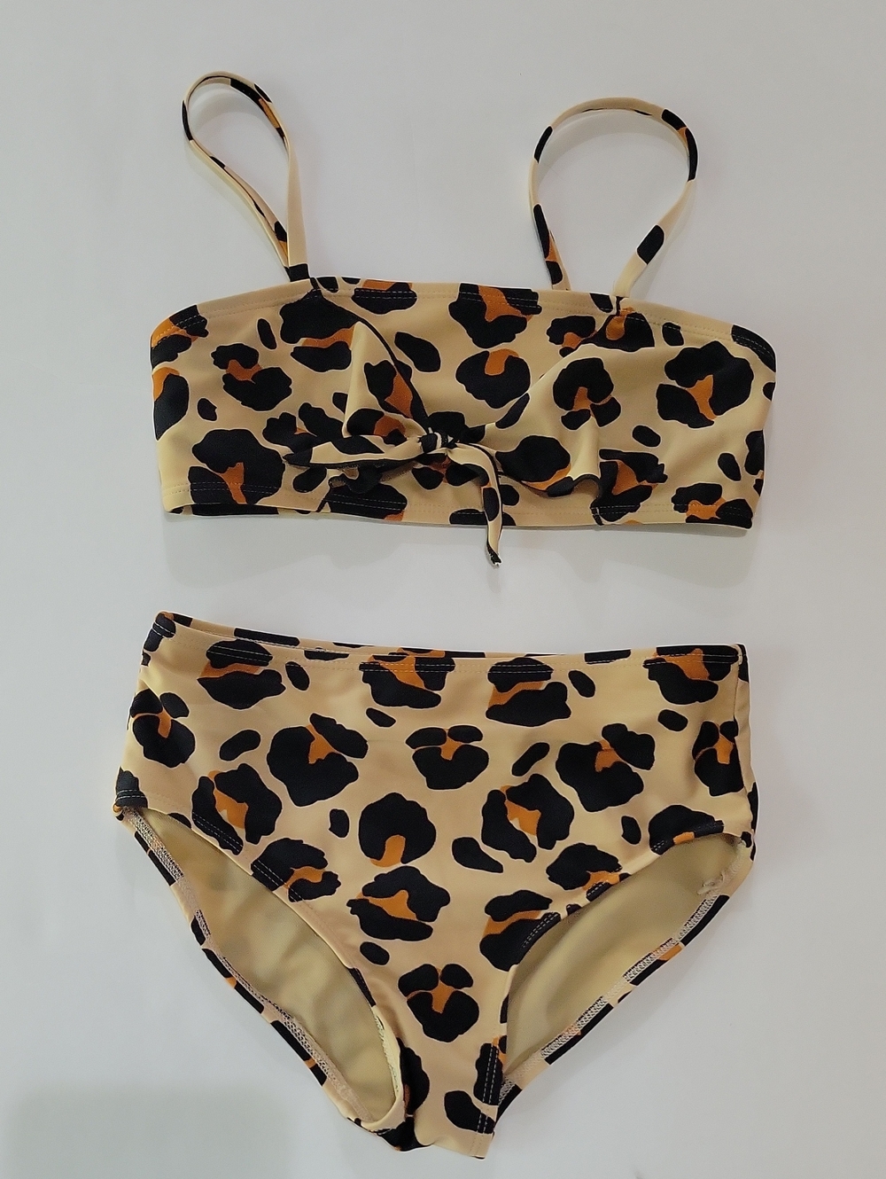 Leopard Print Two-Piece Bikini - Beige, Black & Brown